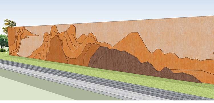 现代风中式山水木条抽象景墙景观园林公园景观广场小品设计-景观建筑资源