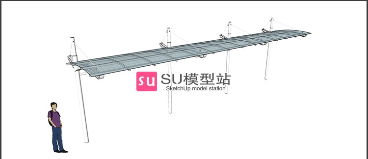 共享自行车棚架车库出入口单车小车雨棚帐篷SU草图模-景观建筑资源