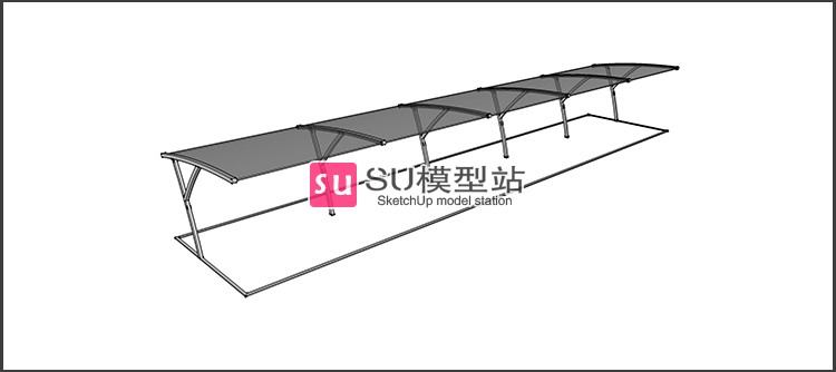 共享自行车棚架车库出入口单车小车雨棚帐篷SU草图模-景观建筑资源