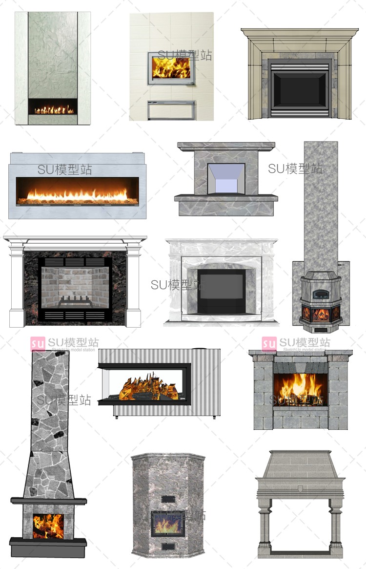 室外设计户外壁炉烤炉家具SU模型草图模型su家装室内木柴火-景观建筑资源