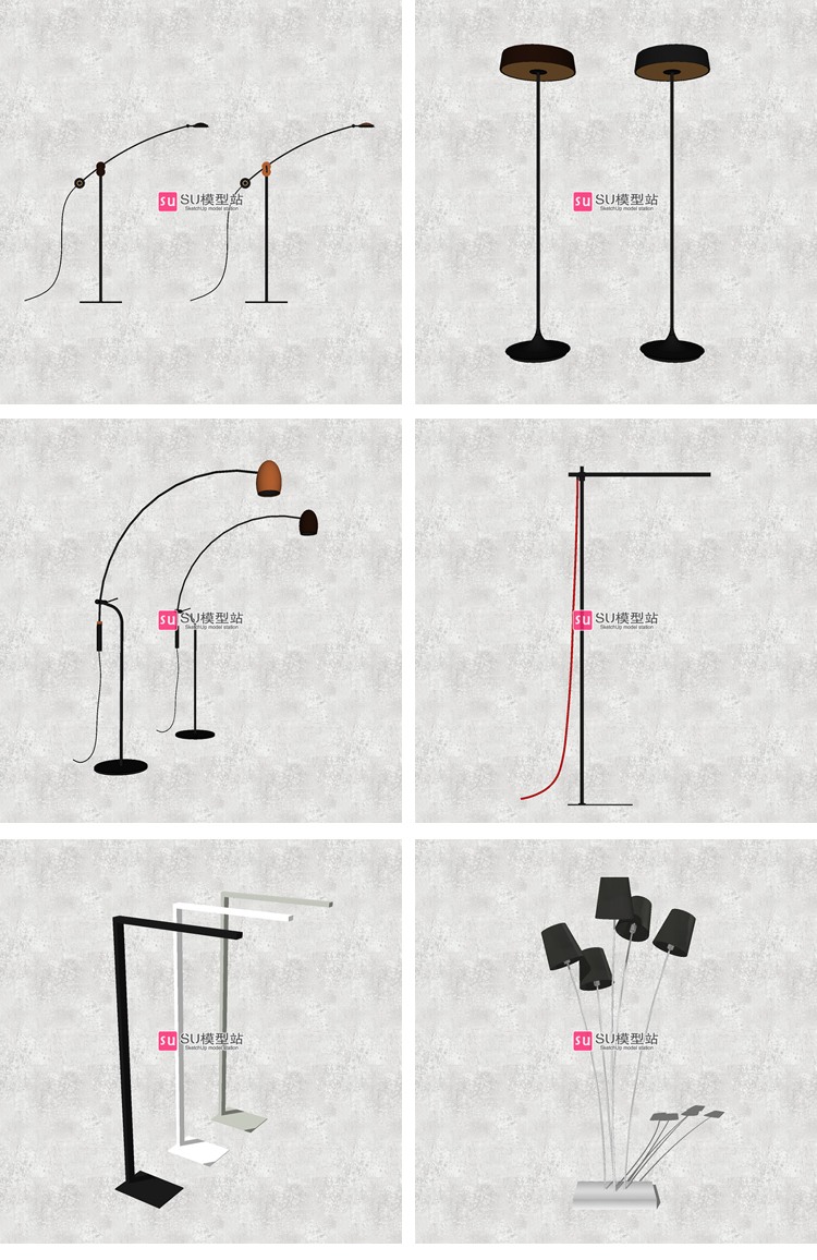 现代风简约立灯办公室灯具家装灯饰品SU模型草图模型工装组件-景观建筑资源