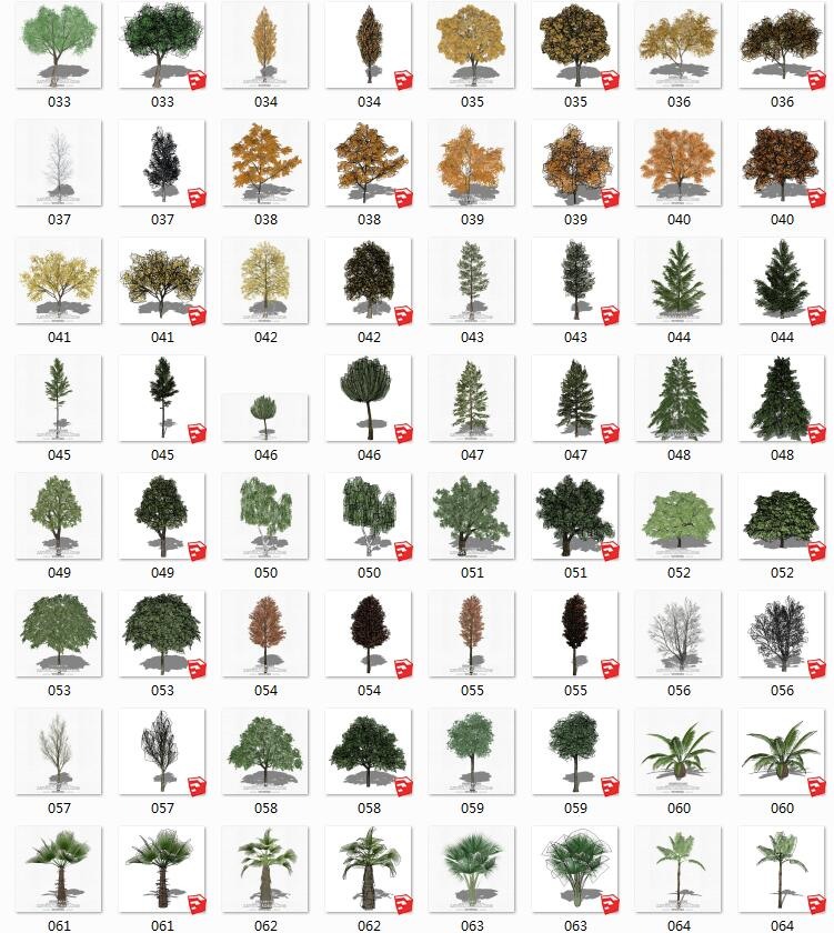 景观室外植物sketchup乔木松树柳树热带树荷花园林su模型
