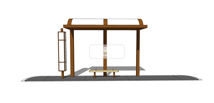 现代风中式城市规划设计农村温泉度假村公交站台候车亭设计SU模型草-景观建筑资源