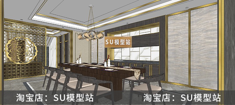 SU模型草图模型禅意新中式风格日式商业别墅设计家装室内客餐厅茶室-景观建筑资源