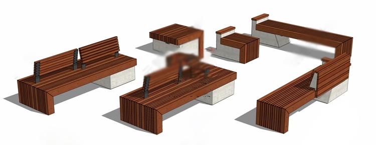 现代风创意异形长凳座椅sketchup/SU模型商业街景观公共空间坐-景观建筑资源