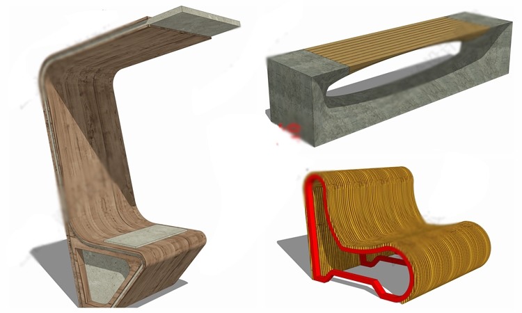 现代风创意异形长凳座椅sketchup/SU模型商业街景观公共空间坐-景观建筑资源