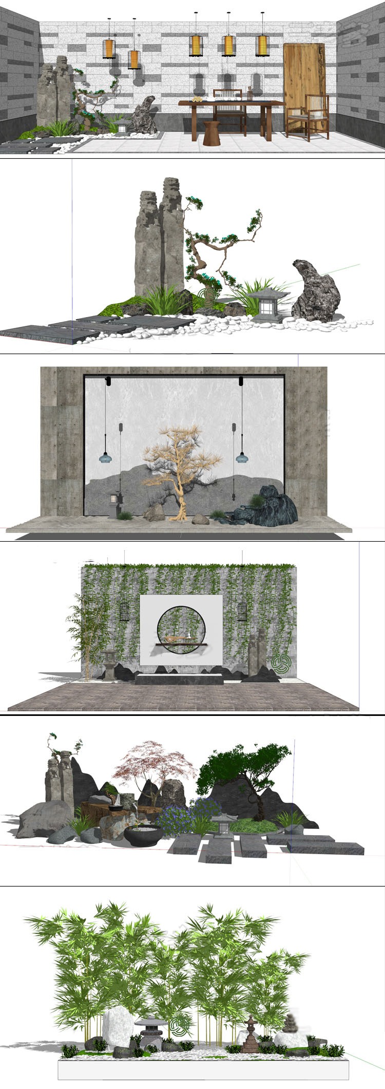 新中式风格禅意日式园艺小品素材园林植物庭院景观小品SU-景观建筑资源