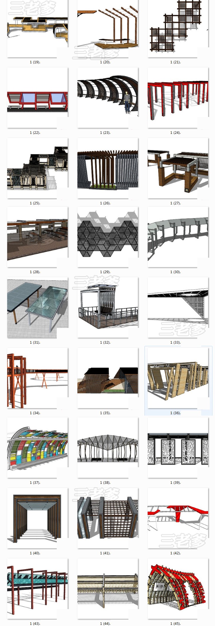 现代风景观廊架SU模型弧形现代风中式异形构筑物sketchup创-景观建筑资源