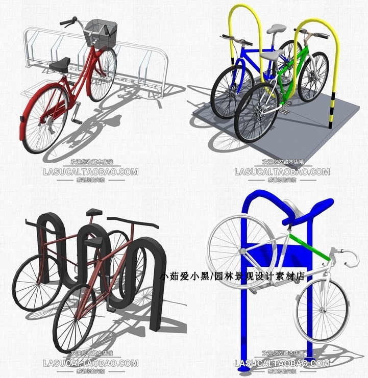 自行车单车su模型停车架公共空间景观小品设施景观园林sket-景观建筑资源