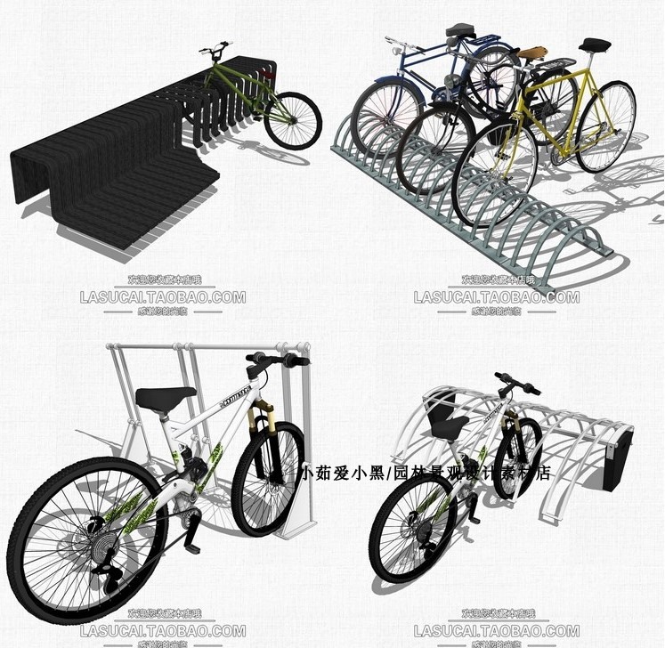 自行车单车su模型停车架公共空间景观小品设施景观园林sket-景观建筑资源