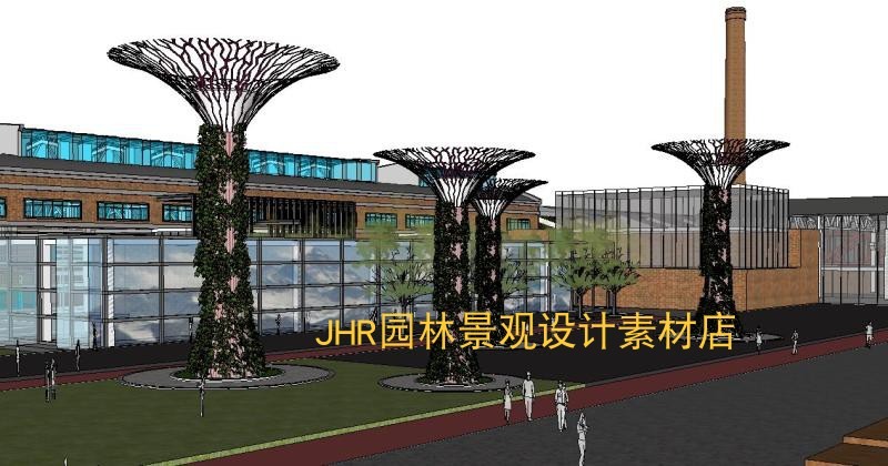 工业风旧房老厂区工业园改造厂房建筑改造su模型sketchu-景观建筑资源