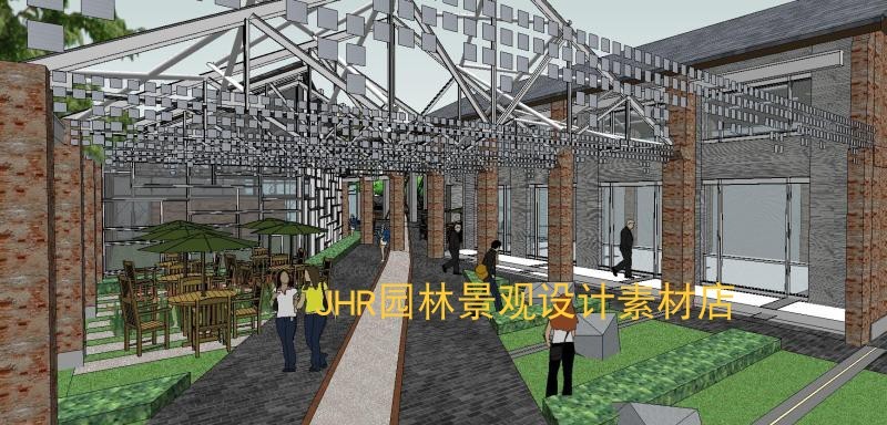 工业风旧房老厂区工业园改造厂房建筑改造su模型sketchu-景观建筑资源