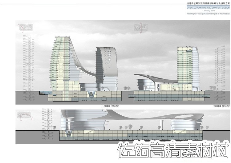 五星级酒店建筑设计方案文本及CAD建筑施工图纸平面-景观建筑资源