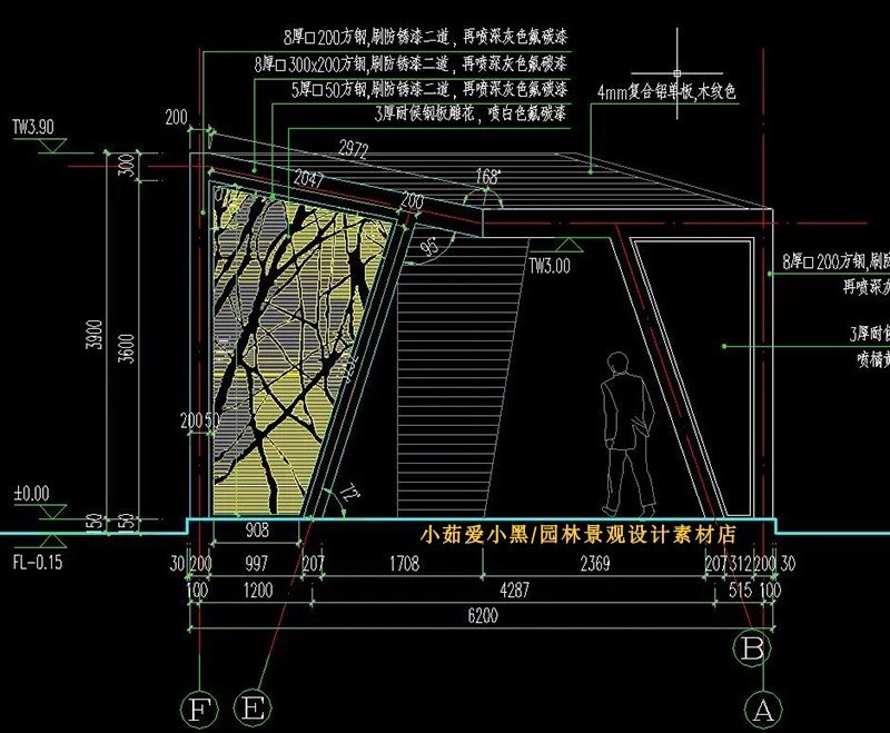 小区广场公园景观廊架亭子景观小品设计方案施工图CAD平面-景观建筑资源