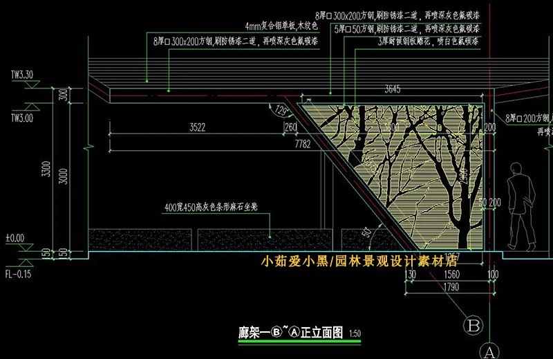 小区广场公园景观廊架亭子景观小品设计方案施工图CAD平面-景观建筑资源