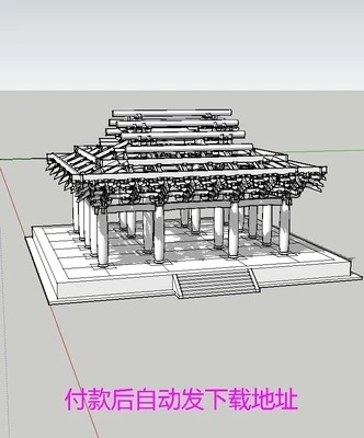 中式建筑内结构斗拱结构三开间单檐歇山顶梁架屋架草-景观建筑资源