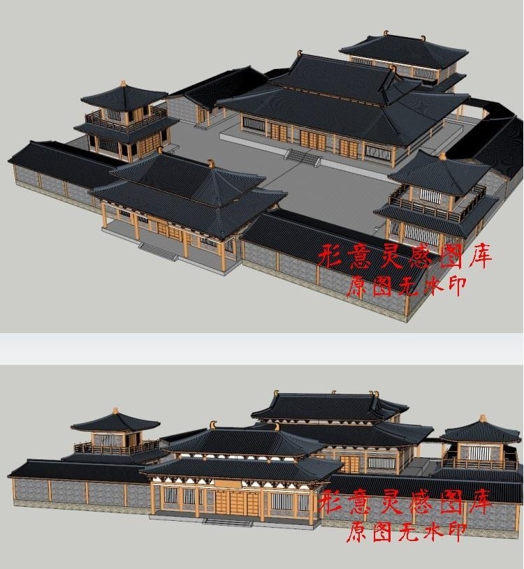 汉式唐式仿古建筑皇宫宫殿寺庙温泉度假酒店温泉度假村草图大-景观建筑资源