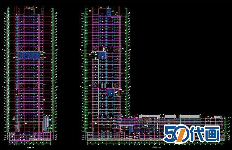 超高层住宅现代风风格著名设计企业办公楼建筑设计CAD施工-景观建筑资源