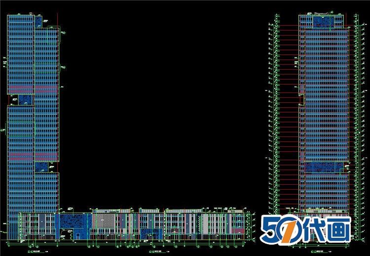 超高层住宅现代风风格著名设计企业办公楼建筑设计CAD施工-景观建筑资源