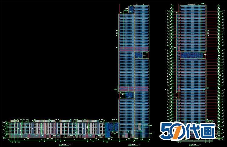 超高层住宅现代风风格著名设计企业办公楼建筑设计CAD施工-景观建筑资源