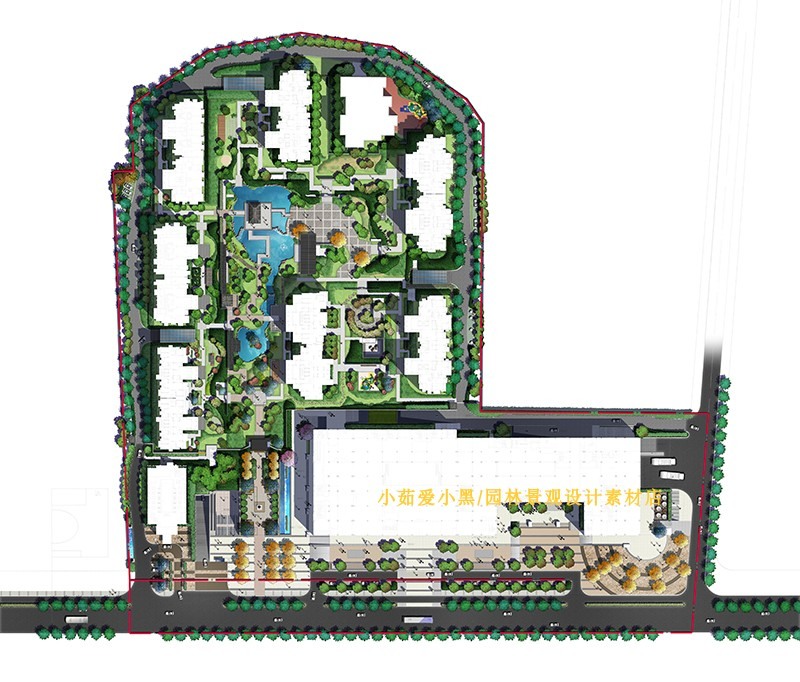 AECOM住宅居住小区景观设计方案PSD彩色总平面图分层素-景观建筑资源