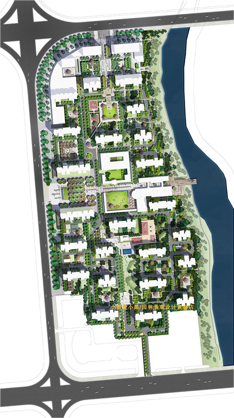 AECOM住宅居住小区景观设计方案PSD彩色总平面图分层素-景观建筑资源