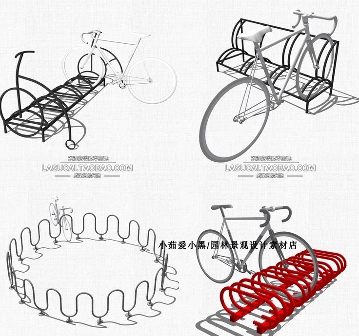 自行车单车su模型停车架公共空间景观小品设施景观园林sket-景观建筑资源