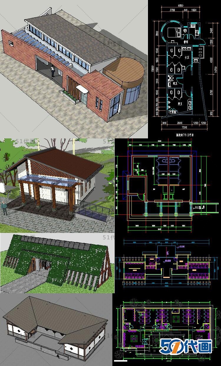 公共空间厕所卫生间建筑施工CAD图纸SU模型平面方案结构设-景观建筑资源