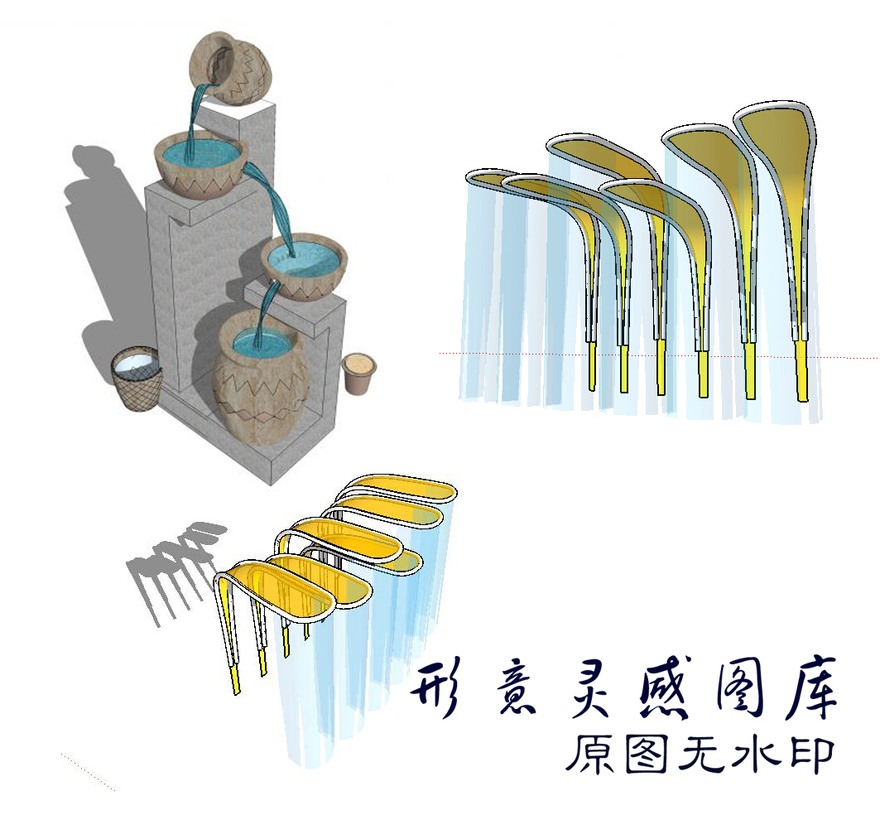 陶罐坛子跌水水景景观流水小品风水摆件SU模型草图模型SU模型