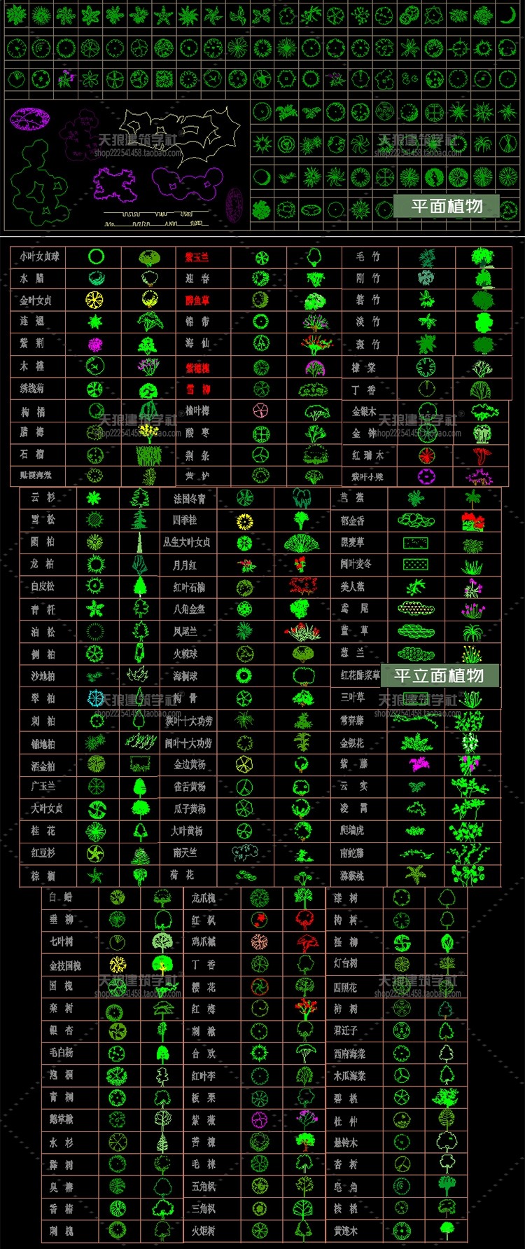 园林景观常用树乔木灌木拼花交通古建CAD平立面植物施-景观建筑资源