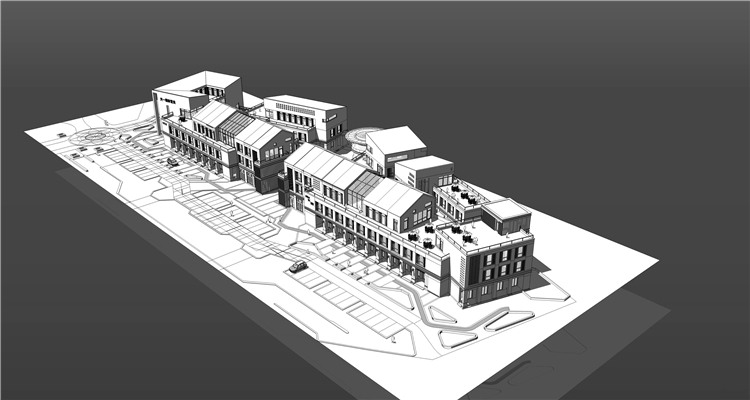 商业步行街SU模型法式古典中式现代风风格商业体草图大-景观建筑资源