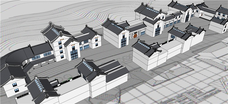 商业步行街SU模型法式古典中式现代风风格商业体草图大-景观建筑资源