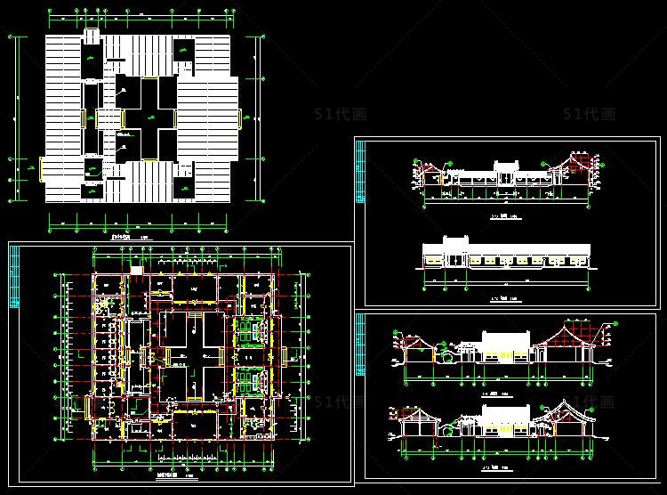 中式四合院CAD图纸SU模型建筑设计施工图庭院平面立面-景观建筑资源