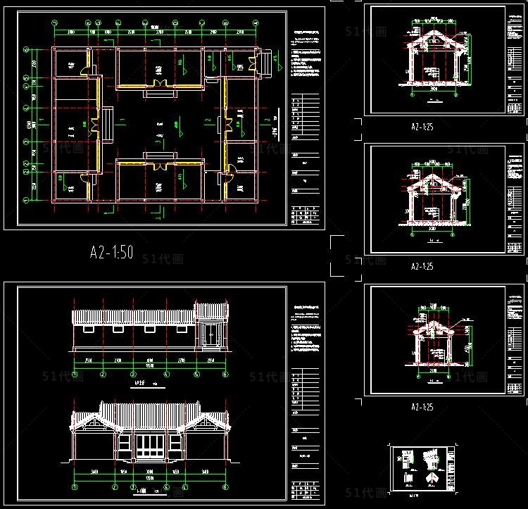 中式四合院CAD图纸SU模型建筑设计施工图庭院平面立面-景观建筑资源