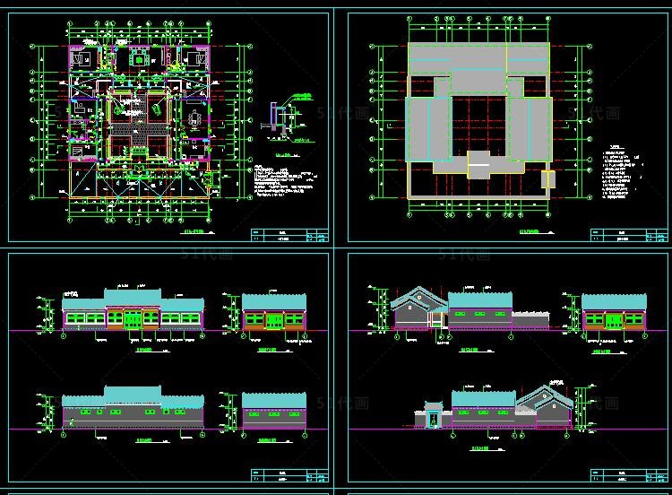 中式四合院CAD图纸SU模型建筑设计施工图庭院平面立面-景观建筑资源