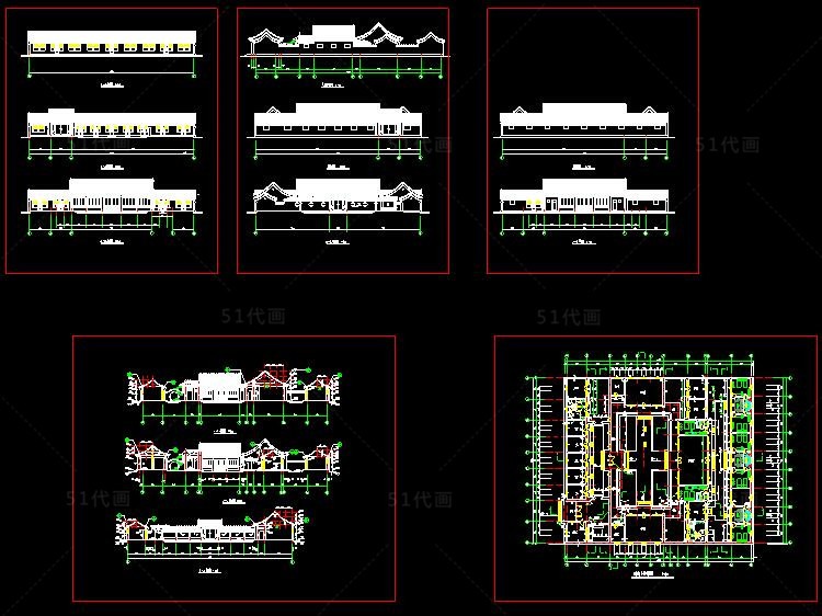 中式四合院CAD图纸SU模型建筑设计施工图庭院平面立面-景观建筑资源