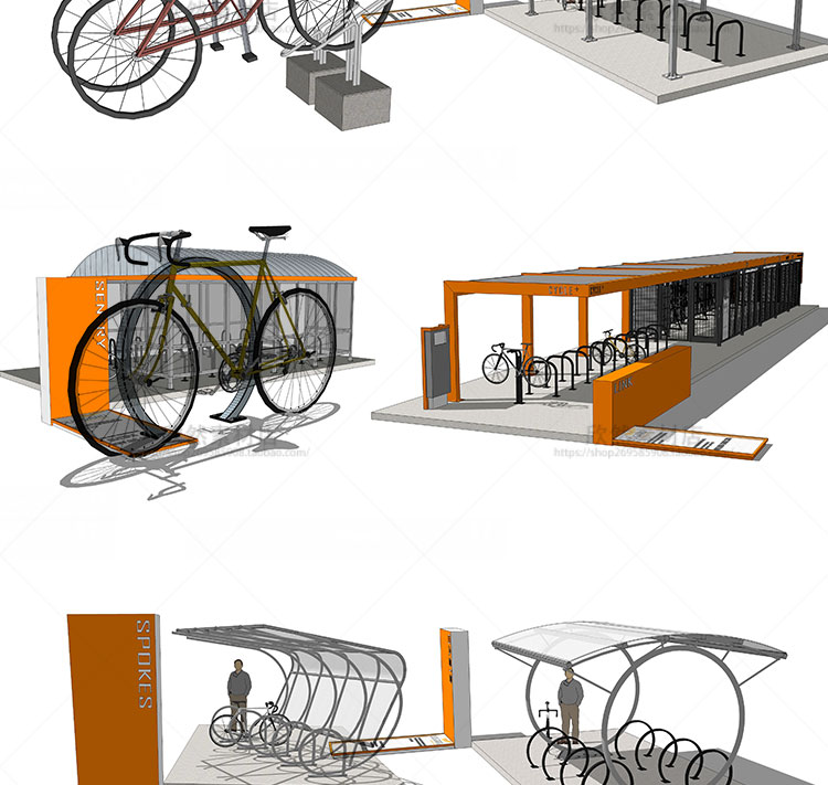 设计资源sketchup自行车单车停靠架公共空间小品设施su草图-大师设计素材-景