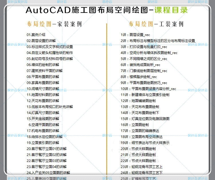 设计资源cad室内平面规划布局深化CAD布局建筑景观教程视频家装