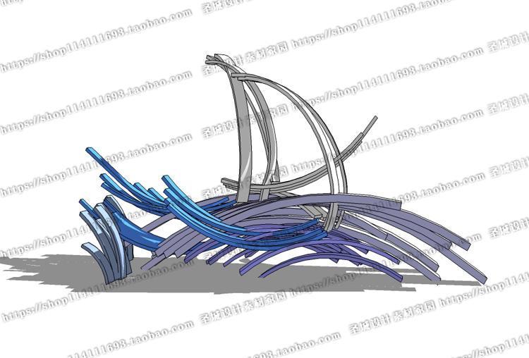 su模型草图-大师设计素材-园林景观雕塑小品素材创意抽象现代风中式动