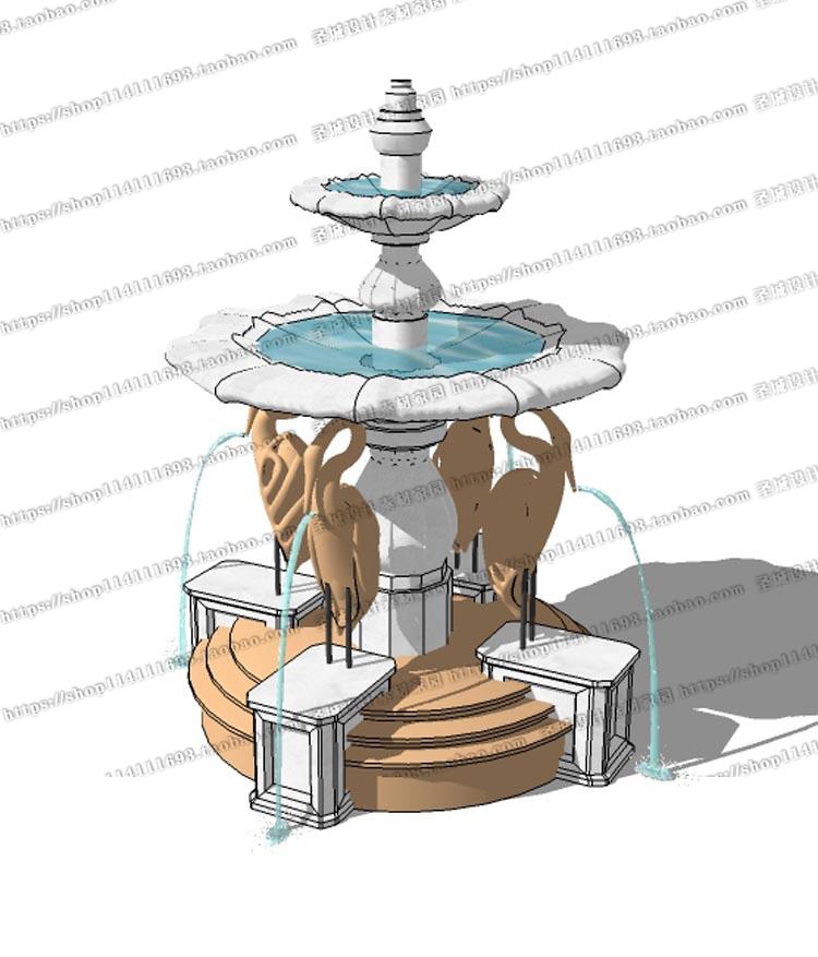 su模型景观素材喷泉水景跌水欧式美式现代风自然草图-大师设计素材-模型