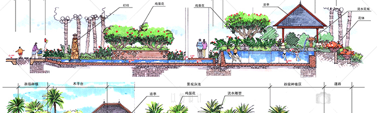 J28-景观剖面图手绘图效果图建筑景观规划资料高清临摹细节图原创设计