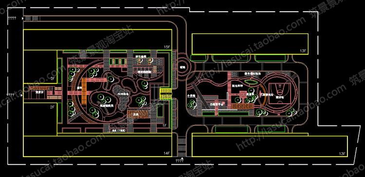 屋顶花园景观CAD方案平面图空中花园林设计素材建筑景观规划资料图纸