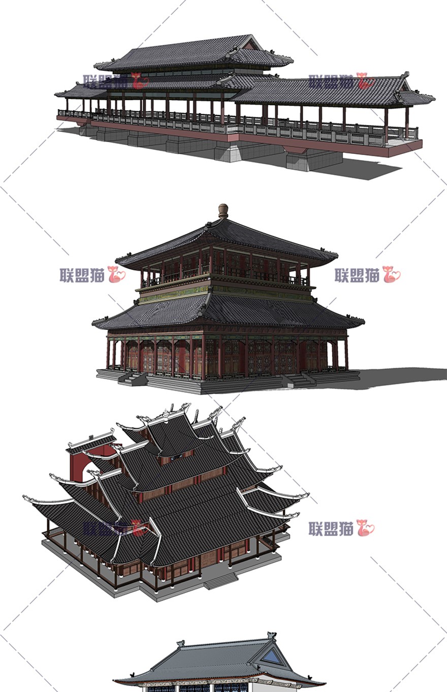 设计资源-633款古建筑凉亭构件门窗SU素材模型合集