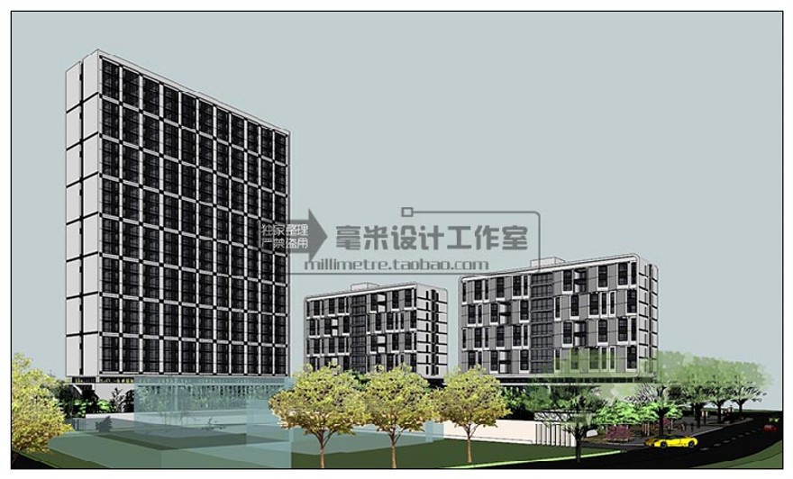 设计资源公寓SOHO商住楼SU模型现代风LOFT欧式美式古典酒店sketchup建筑