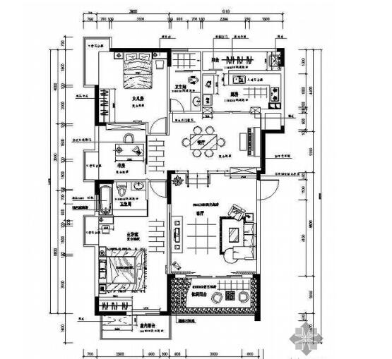 某经典两居室家居设计施工图（两套方案）