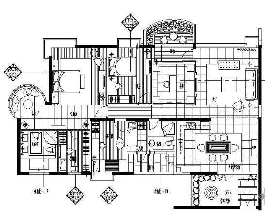 珠海典雅豪华风格示范户型四居室施工图