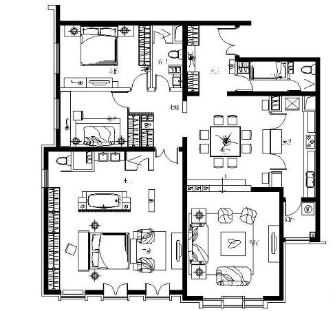 北京国际公寓A1户型三居室装修图