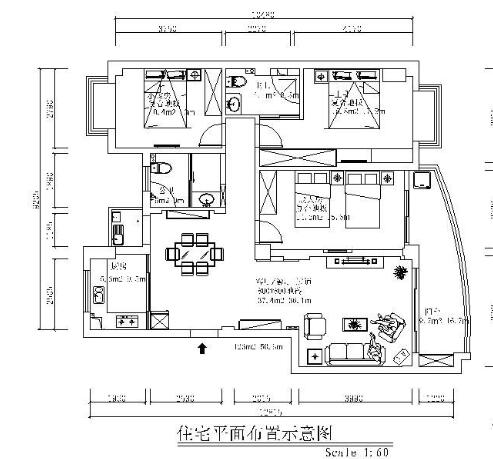 欧式美式三居施工图（有效果）