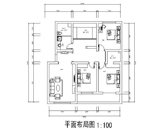 现代风乡村风格三室两厅装修施工图（有效果图）