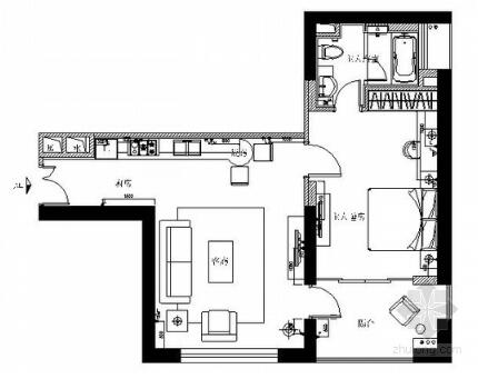 上海某现代风一居样板房建筑景观户型装修图